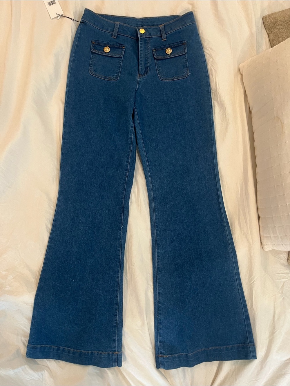 Jason Wu Dark Blue Flared Women's Jeans with Front Patch Pockets